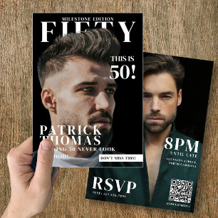 Custom Photos Birthday Magazine Cover Male 50th Invitation