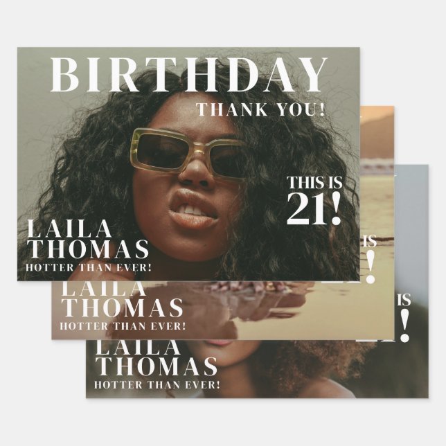 Custom Photos Birthday Party Magazine Cover Wrapping Paper Sheet (Set)