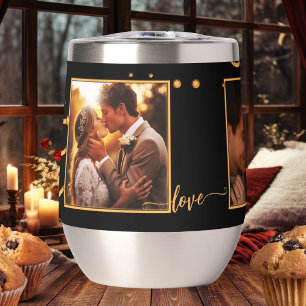 Custom Photos Black Gold Wedding Insulated Tumbler