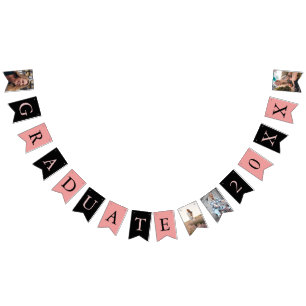 Custom Photos Chic Pink Black Graduate  Bunting