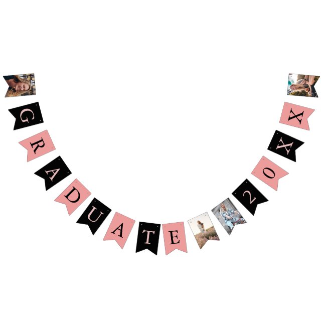 Custom Photos Chic Pink Black Graduate  Bunting (All)