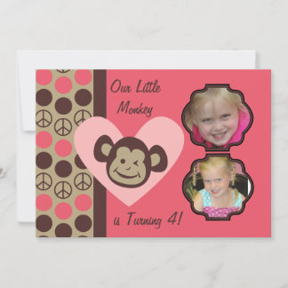 Custom Photos Girls Peace Monkey Birthday Invites