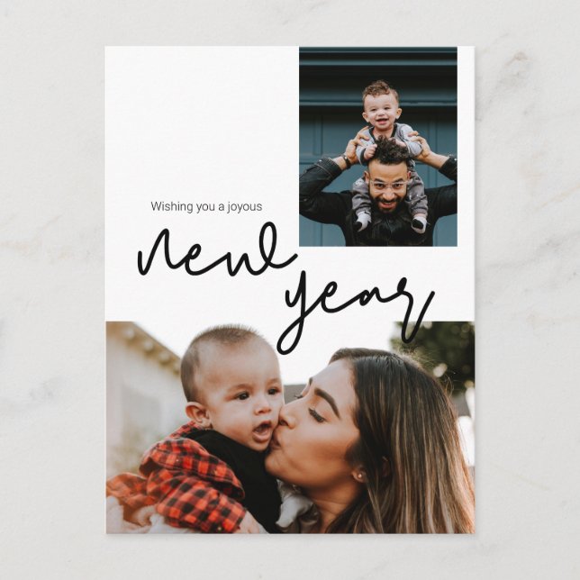 Custom photos Greeting Modern New Year Script Postcard (Front)