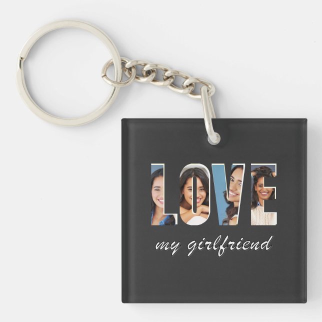 Custom Photos Love My Girlfriend Stylish Modern Key Ring (Front)