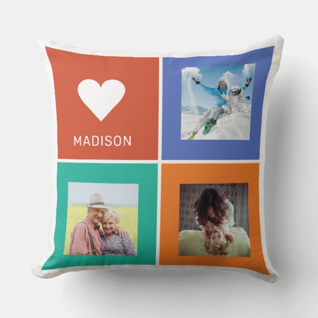 Custom photos & name Colour Squares Cushion (Front)