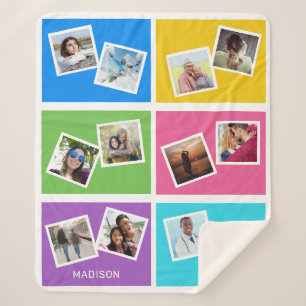 Custom photos & name Colourful Sherpa Blanket