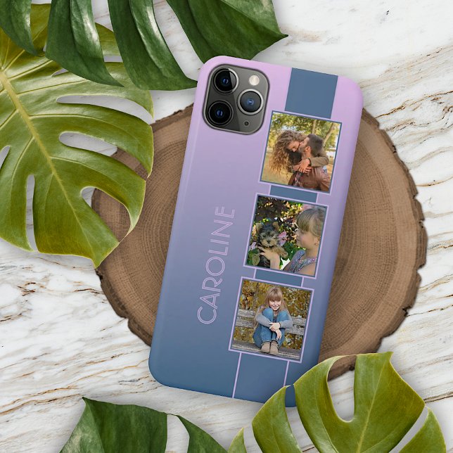 Custom Photos On Ombre Pink Dark Purple Blue iPhone Case (Creator Uploaded)