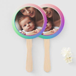 Custom Photos on Vibrant Rainbow Colours Hand Fan