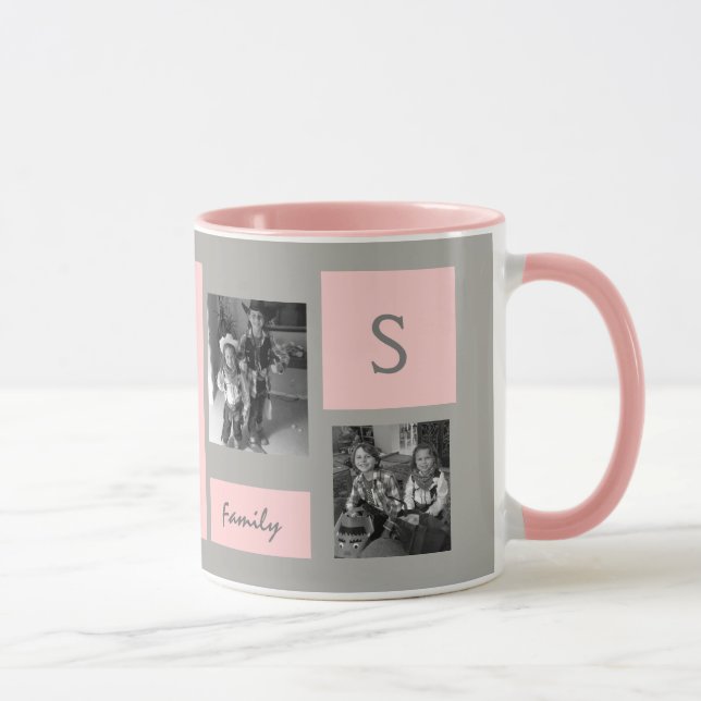 Custom Photos Pink Monogram Personalised Coffee Mug (Right)