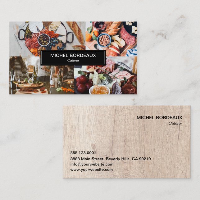 Custom Photos Rustic Food Catering Business  Card (Front/Back)
