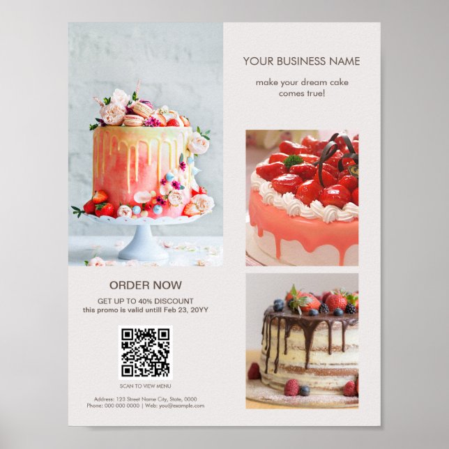 Custom Photos Scan QR Code Menu Cake Bakery Poster (Front)