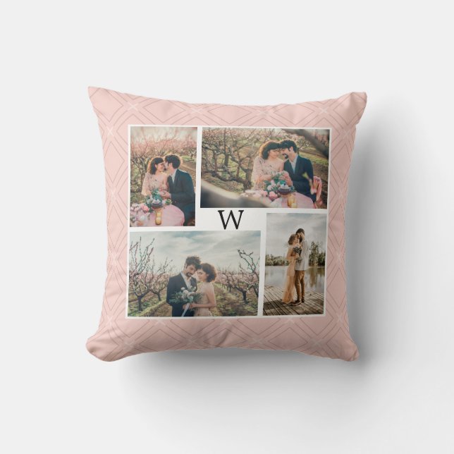 Custom Photos/Text Rose Gold Diamond Blush Pink Cushion (Front)