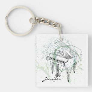 Custom Piano Illustration Art Drawing Music Lovers Key Ring