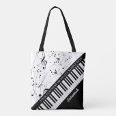 Custom Piano Music Notes Script Name Black White Tote Bag (Back)