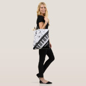 Custom Piano Music Notes Script Name Black White Tote Bag (On Model)