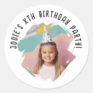 Custom Pic Name Artsy Brushstroke Birthday Any Age Classic Round Sticker
