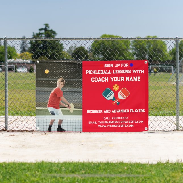 Custom Pickleball Coaching Class Lessons Red Banner (Insitu)