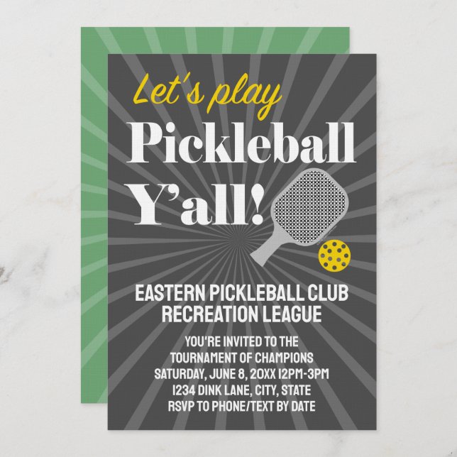 Custom Pickleball Invitations Tournament Team Club (Front/Back)