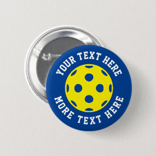 Custom pickleball name buttons with yellow ball