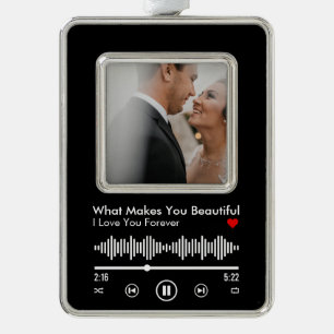 Custom picture and favorite song for couple silver plated framed ornament