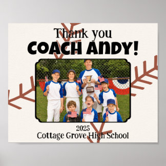 Custom Picture Baseball Coach thank you gift Poster