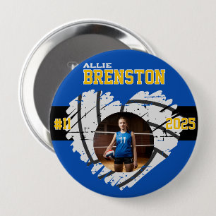 Custom Picture Blue Yellow Volleyball Player 10 Cm Round Badge