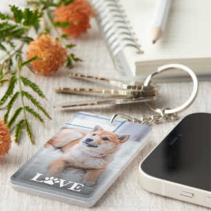 Custom Picture Dog Love Paw Quote Text Key Ring