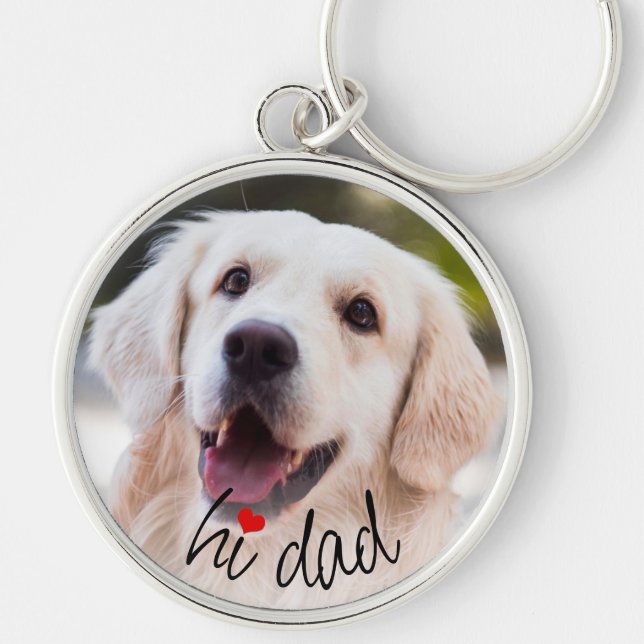 Custom Picture Love Heart Hi Dad Text Key Ring (Front)