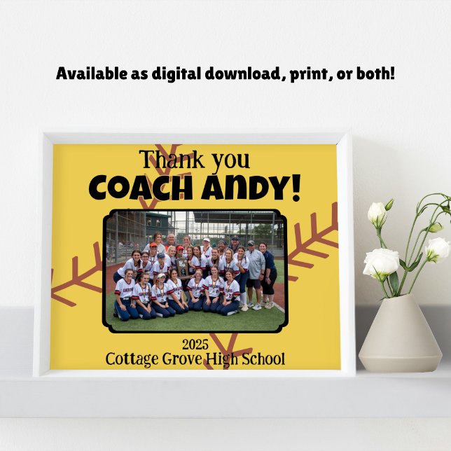 Custom Picture Softball Coach thank you gift Poster (Creator Uploaded)