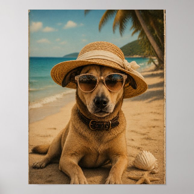 Custom Picture & Text Retro Beach Poster (Front)