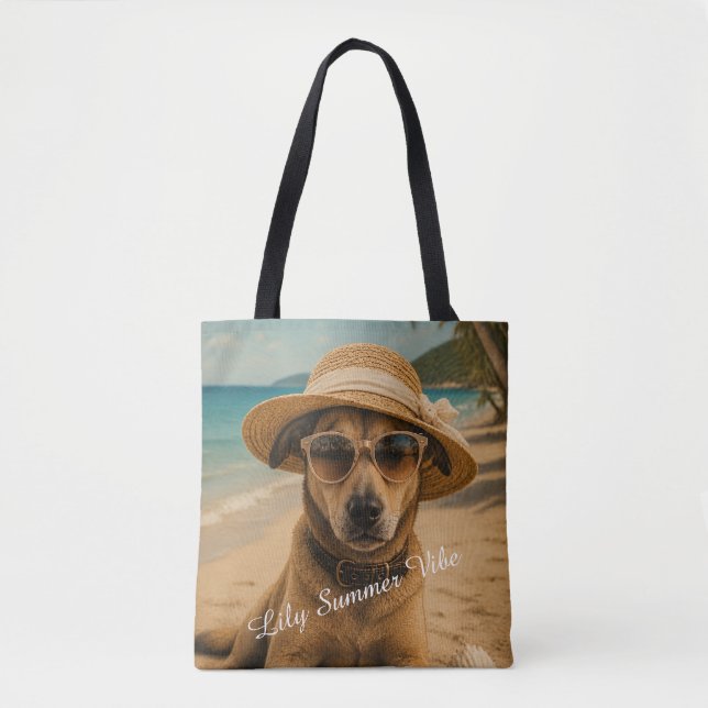 Custom Picture & Text Retro Beach Poster Tote Bag (Front)