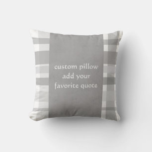 custom pillow add your quote plaid grey and white