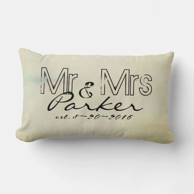 custom pillow Mr and Mrs personalised text (Front)