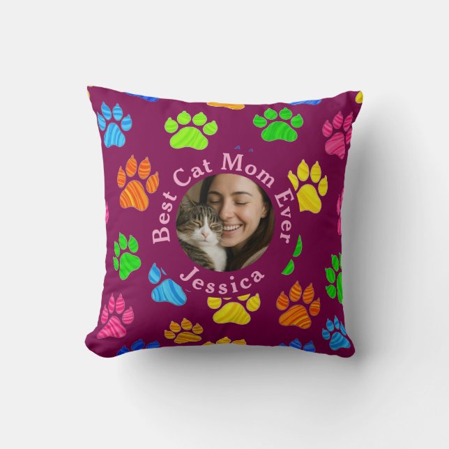 Custom Pillow with Photo & Name Cat Lovers Gift (Front)