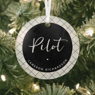 Custom Pilot Aviation School Graduation Elegant Glass Tree Decoration