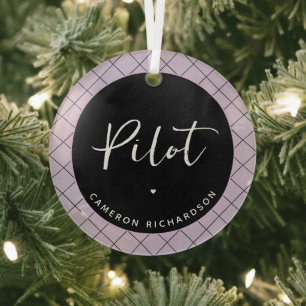 Custom Pilot Aviation School Graduation Elegant Glass Tree Decoration