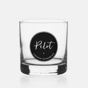 Custom Pilot Aviation School Graduation Elegant Whiskey Glass
