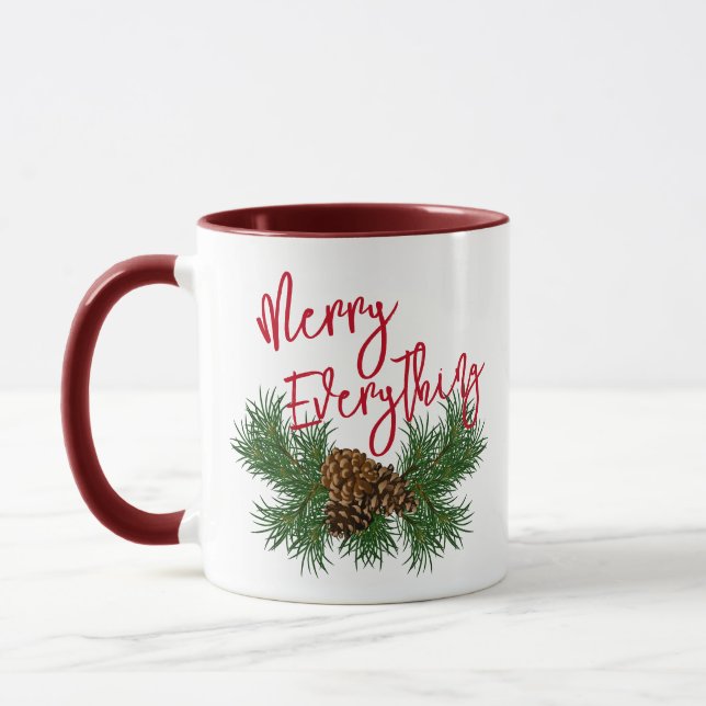 Custom Pine Cone Needles Merry Everything Word Art Mug (Left)