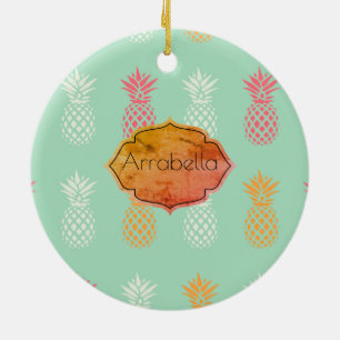 Custom Pineapple Blue Pineapple Pattern Ceramic Tree Decoration