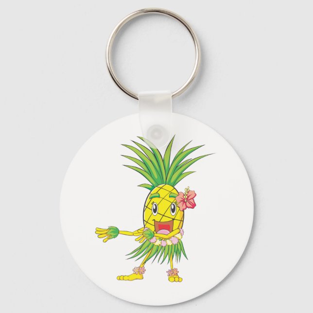 Custom Pineapple Hula Dancer Dancing Key Ring (Front)