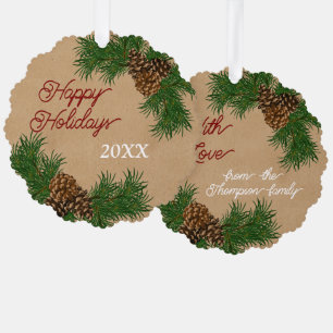 Custom Pinecones Pine Needles Branches Wreath Tree Decoration Card