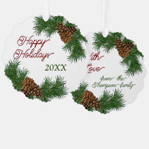 Custom Pinecones Pine Needles Branches Wreath Tree Decoration Card