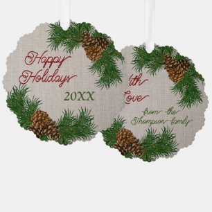 Custom Pinecones Pine Needles Branches Wreath Tree Decoration Card