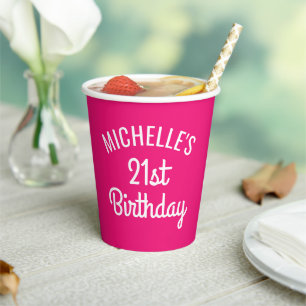 Custom pink 21st Birthday paper party cups