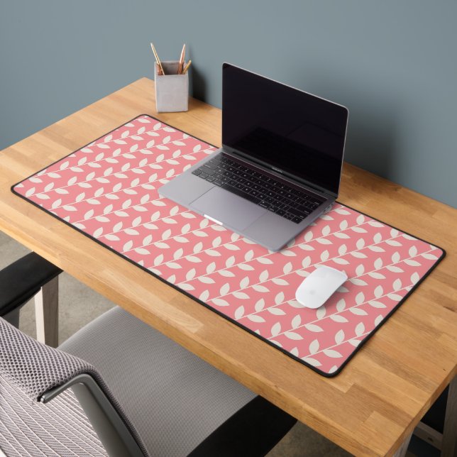 Custom Pink 70s Retro Leaf Pattern  Desk Mat (Office 2)