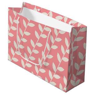 Custom Pink 70s Retro Leaf Pattern  Large Gift Bag