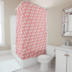 Custom Pink 70s Retro Leaf Pattern  Shower Curtain