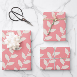 Custom Pink 70s Retro Leaf Pattern  Wrapping Paper Sheet