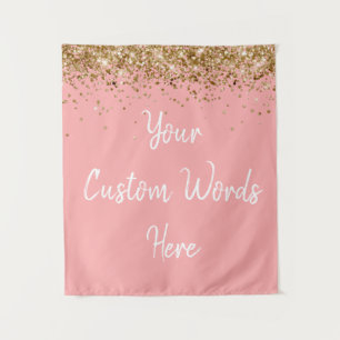Custom Pink and Gold Birthday Party Photo Booth Tapestry