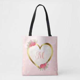 Custom Pink and Golden Heart Tote Bag